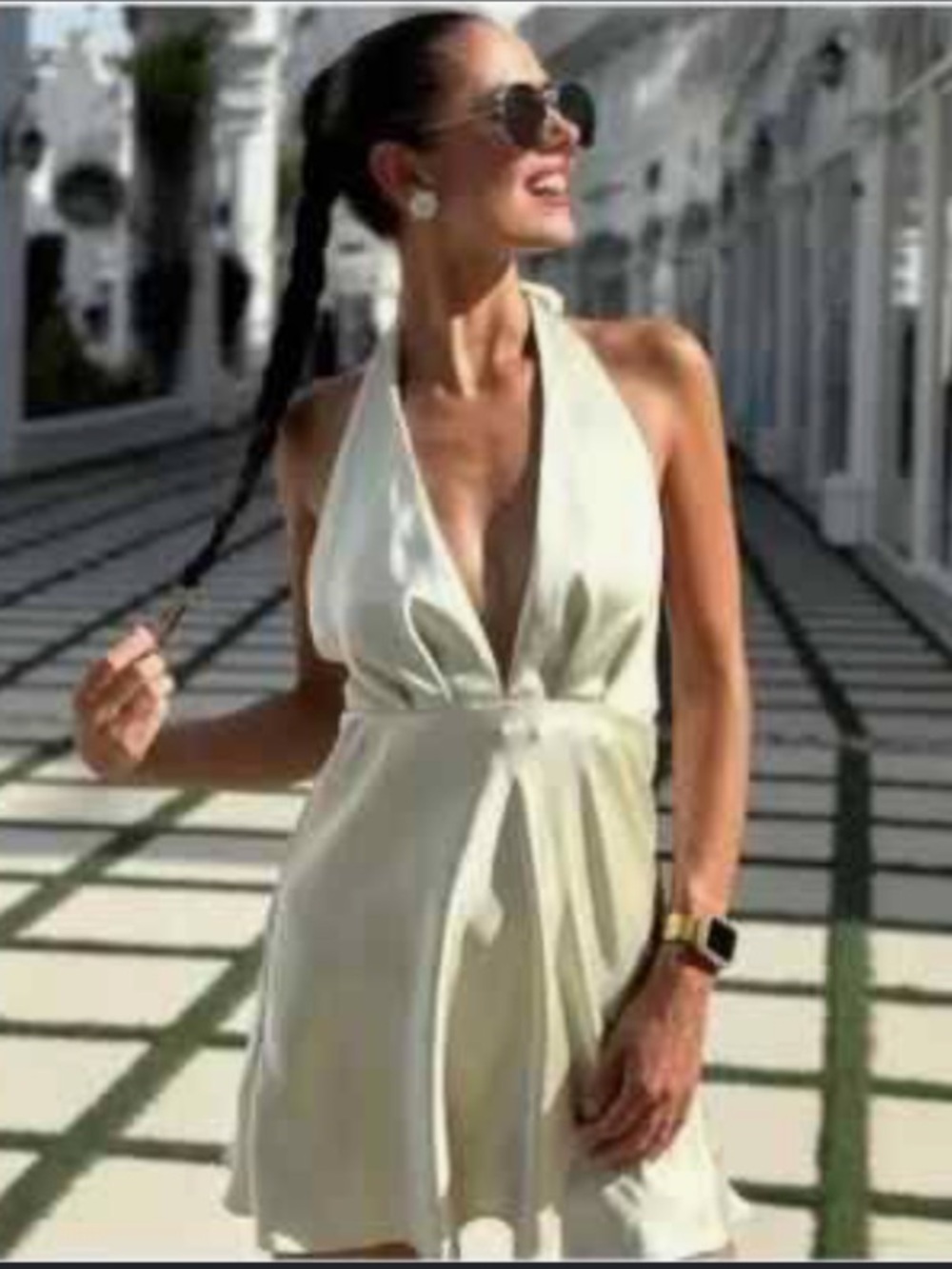 Zara Satin Effect Backless Halter Mini Dress in Pastel Pale Green